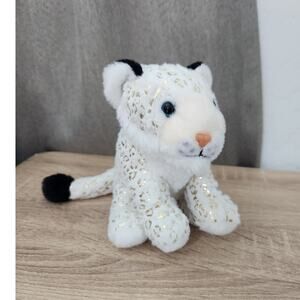 Wild Republic White Leopard 8" Gold Spots Black Ears Small Plush Stuffed Animal